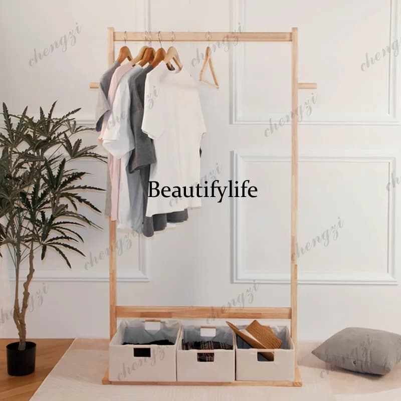 A178 Solid wood simple household hanger storage floor clothes rack simple