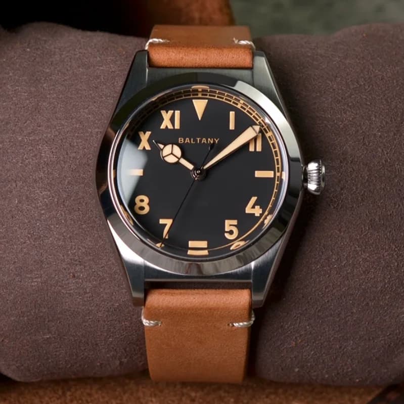 Baltany Men's Automatic Watch 36mm Pilot Wrist Watch Sapphire Bubble Mirror 20ATM Waterproof C3 Luminous Military NH38
