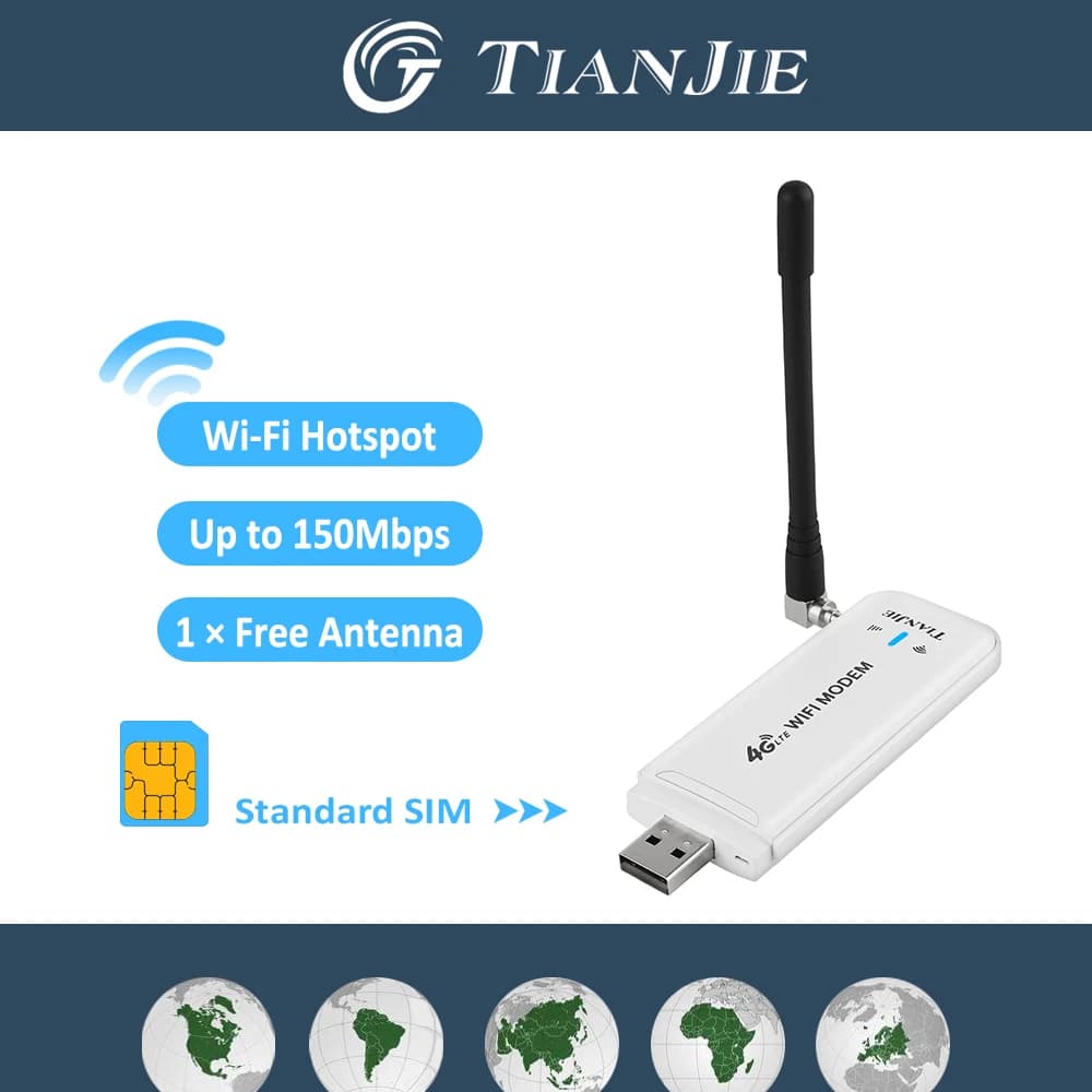 Router WiFi TIANJIE UF901 4G LTE Modem USB portatile con antenne, hotspot ad alta velocità da 150 Mbps, supporta 10 dispositivi per uso domestico