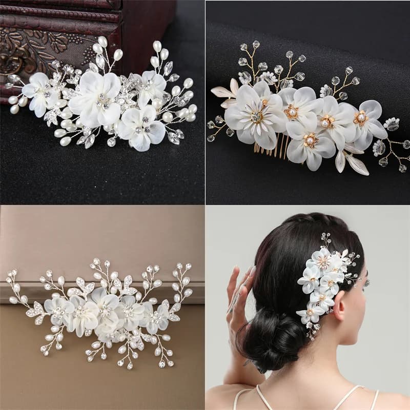 Bridal Crystal Pearl Flower Hair Clip Floral Style Barrette Bride Tiara Hair Jewelry Bridesmaid Wedding Hair Accessories