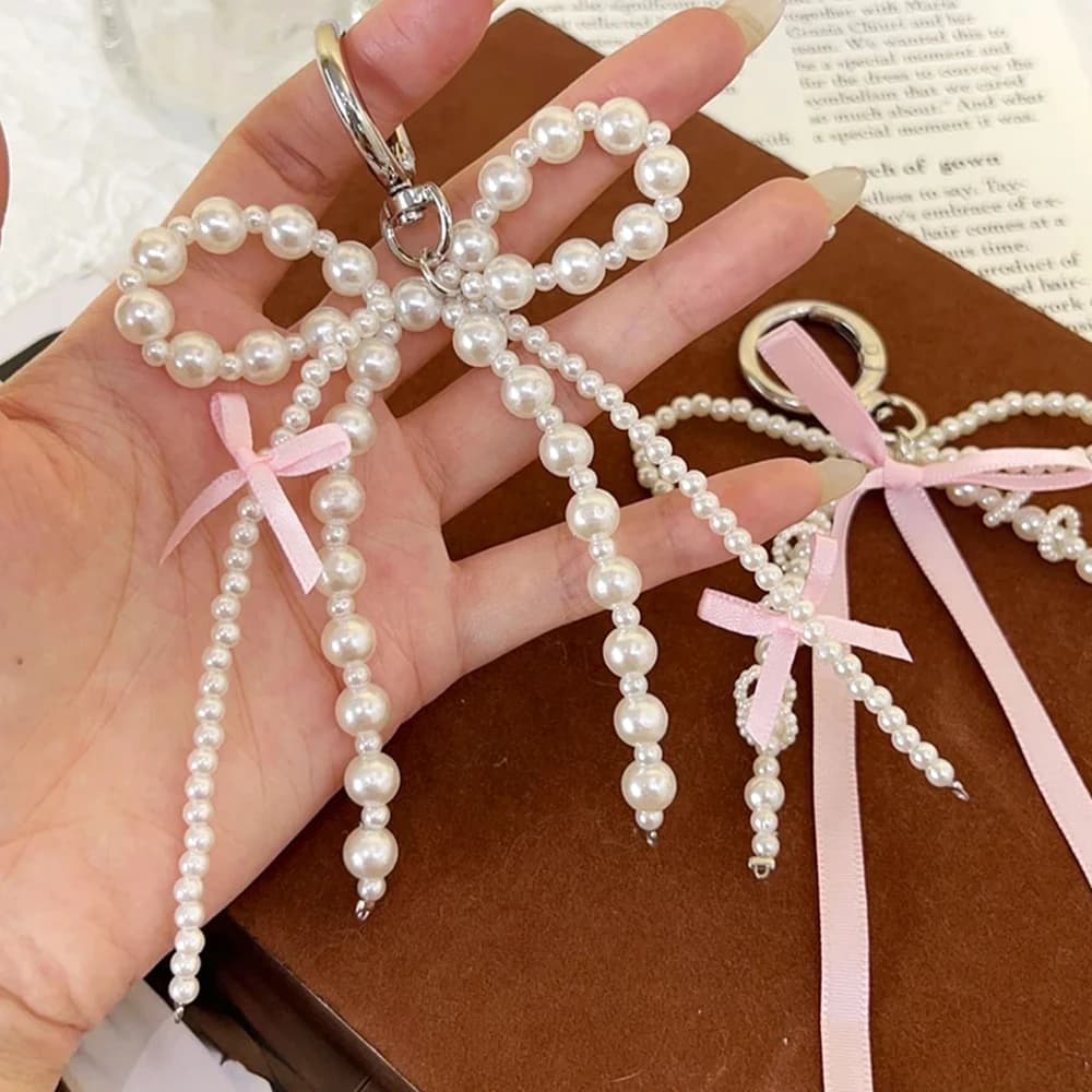 Y2k Perla In Rilievo Bowknot Portachiavi Nastro Estetico Nappa Portachiavi Per Le Donne Ragazze Borsa Chiave Dell'automobile Borsa Cassa Del Telefono Decorazione