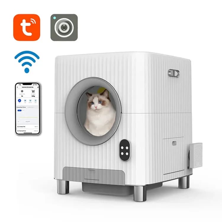 Lettiera per gatti intelligente di vendita calda, toilette per gatti, APP per porta cabina con sensore completamente chiuso con fotocamera, completamente automatica, di grandi dimensioni
