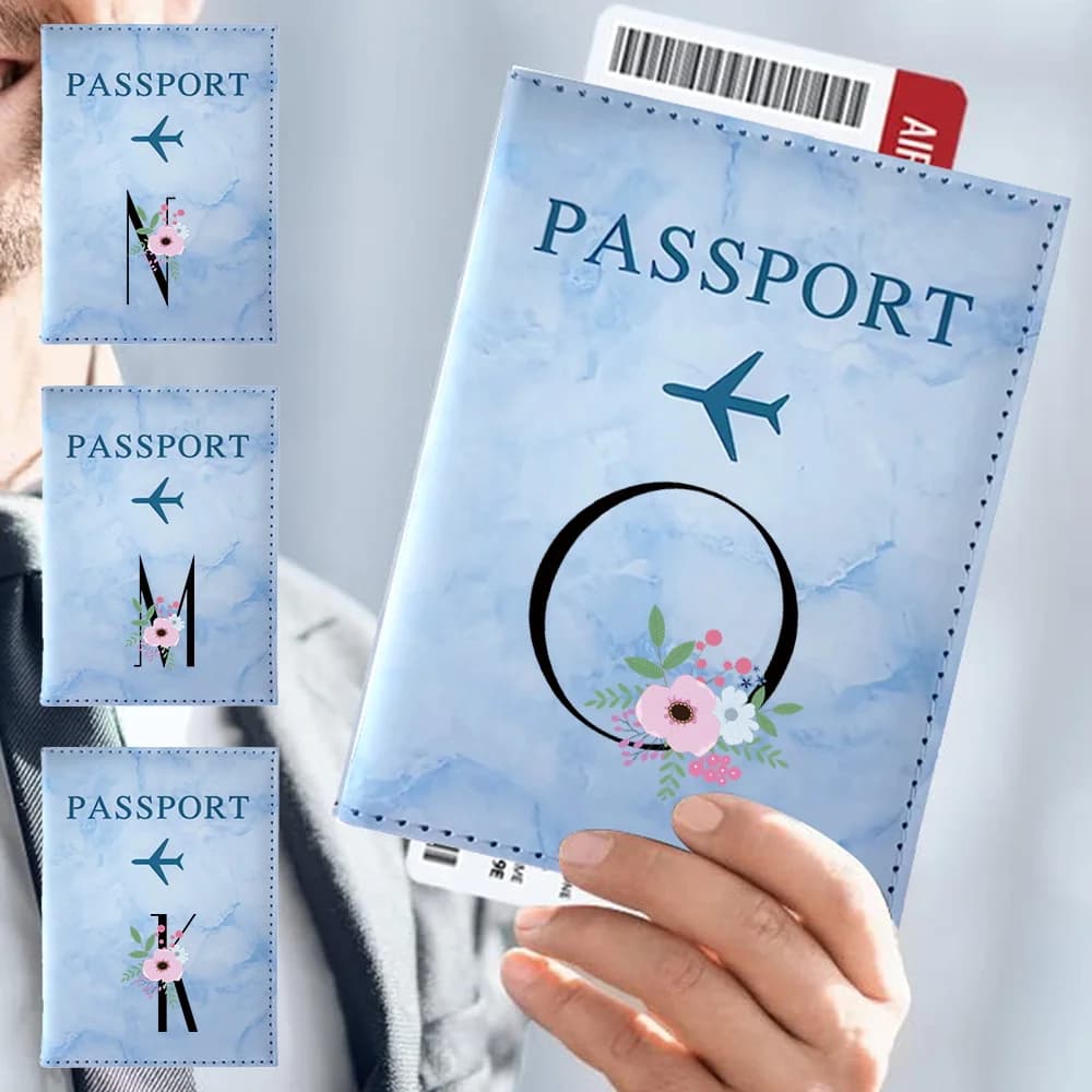 Donna uomo RFID Vintage Business Passport cover Holder PU Leather impermeabile protezione per carte di credito fiore e stampa nera