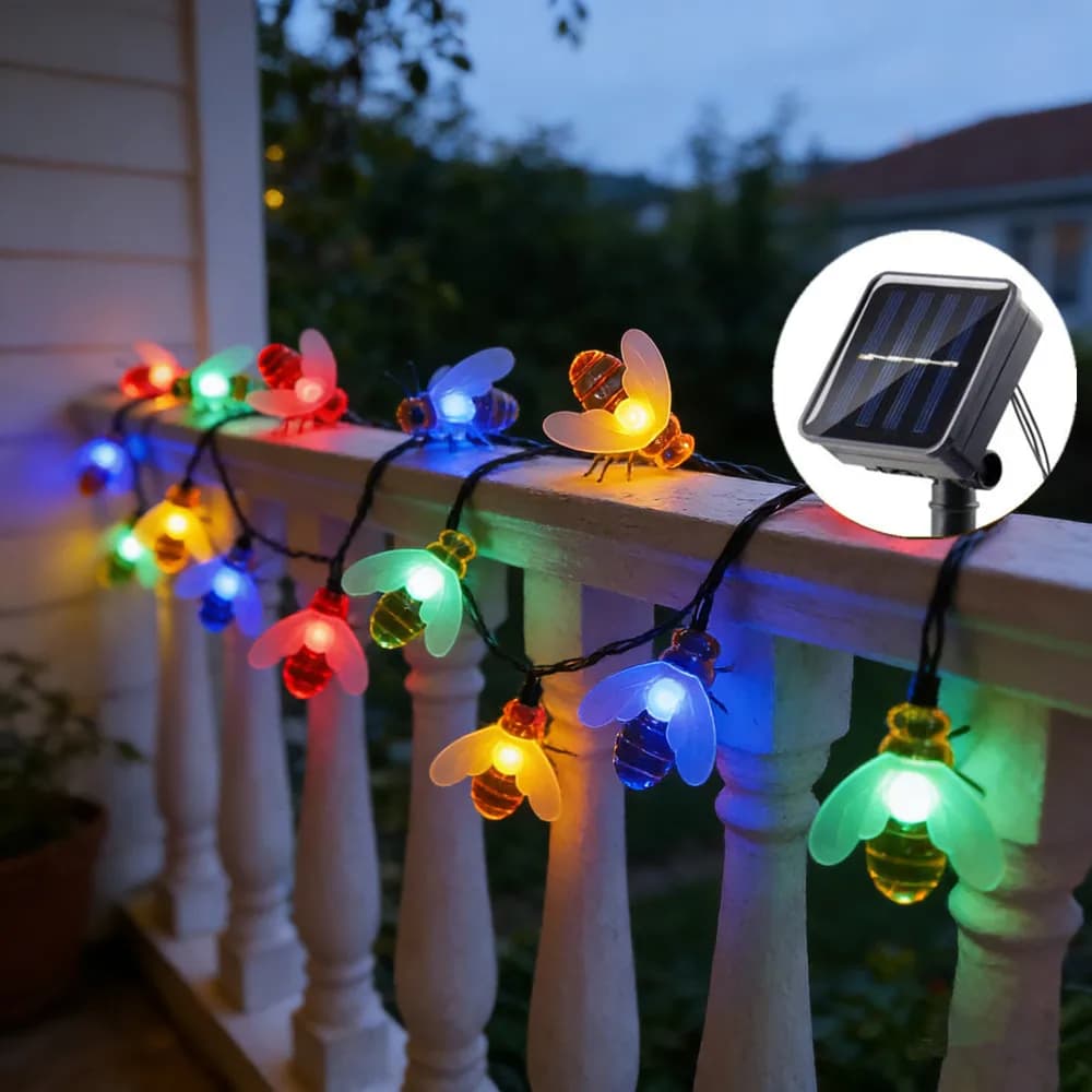 Luci Fatate Solari da Esterno 100/50/20 LED, Lampada a Stringa a Forma di Ape con 8 Modalità per Albero di Natale, Patio, Giardino, Feste e Decorazioni Matrimoniali