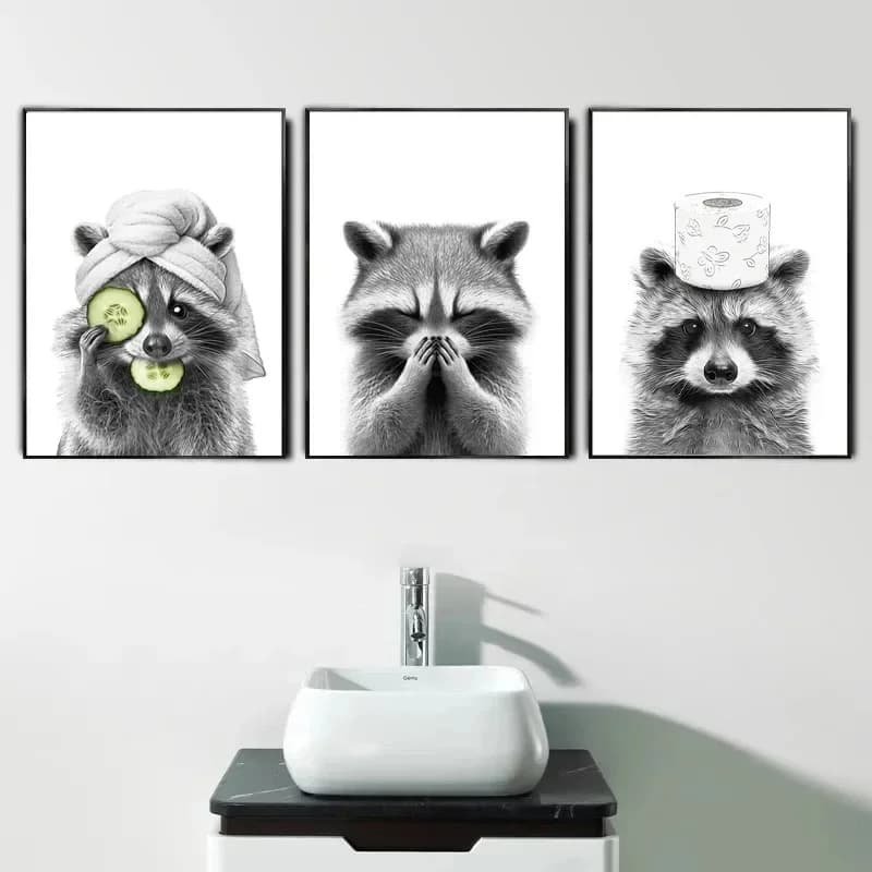 Gatto Giraffa Cane Elefante Carta igienica Vasca da bagno Divertente Bagno Tela Pittura Wall Art Doccia Decorazione della casa