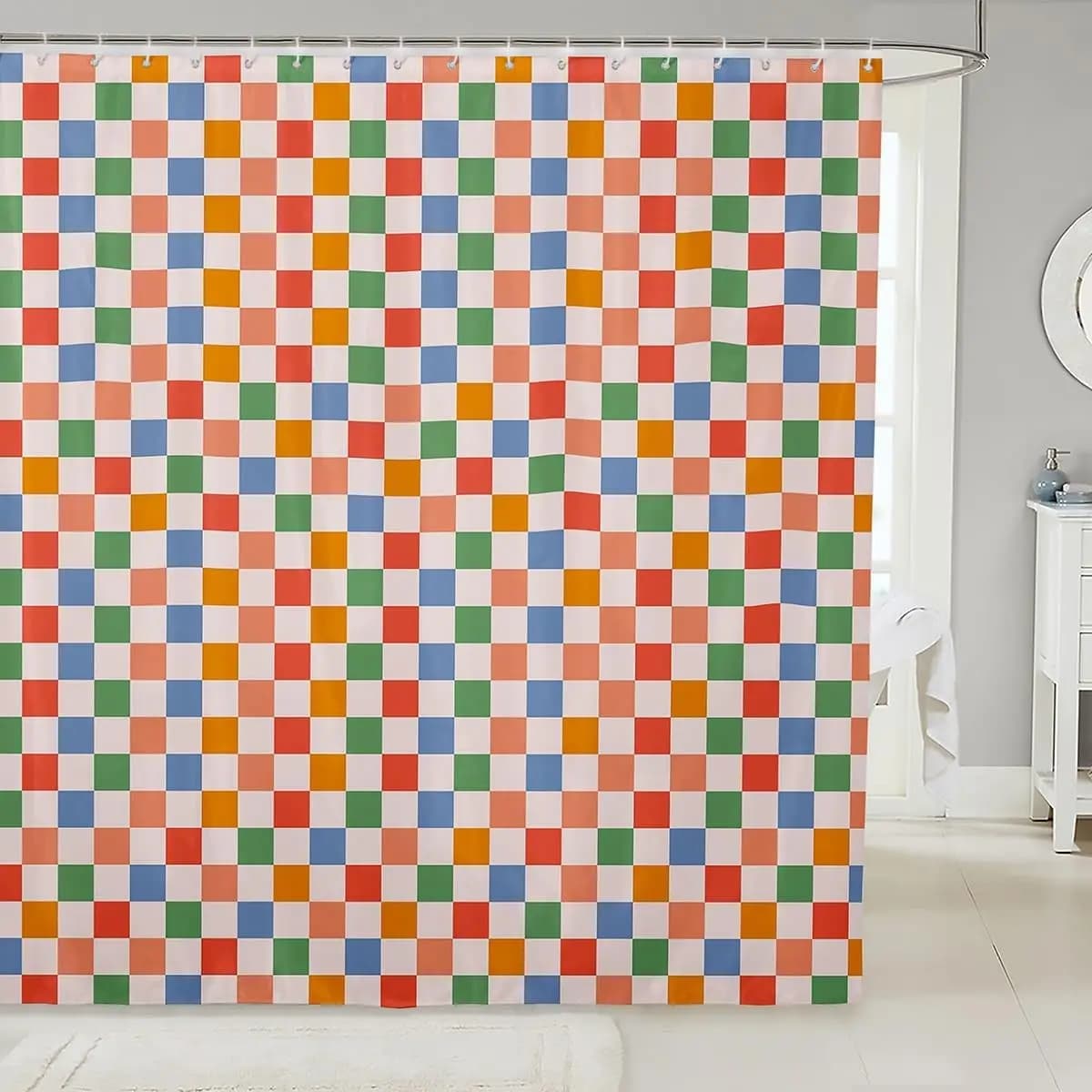 1pc Tenda da doccia colorata per bambini a scacchiera per l'arredamento del bagno 72 "L x 72" W Tenda da bagno geometrica scozzese per ragazzi e ragazze