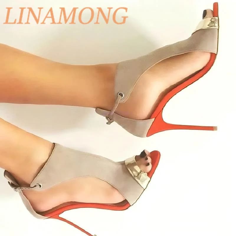 Buckle Two-Piece Suede High-Heeled Shoes Fashionable Fish Mouth Bag and Open Toe Slim Heel Sandals Sandalias De Mujer Verano