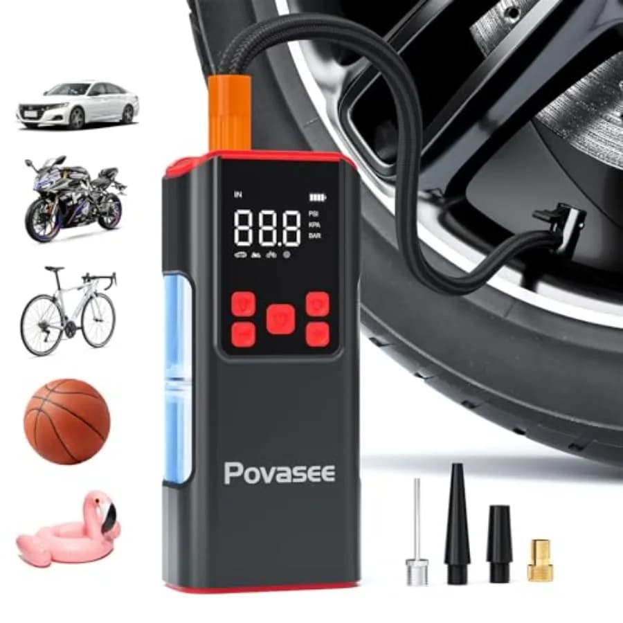 Compressore d'aria portatile per pneumatici 150PSI, gonfiatore per pneumatici senza fili con display LCD e torcia