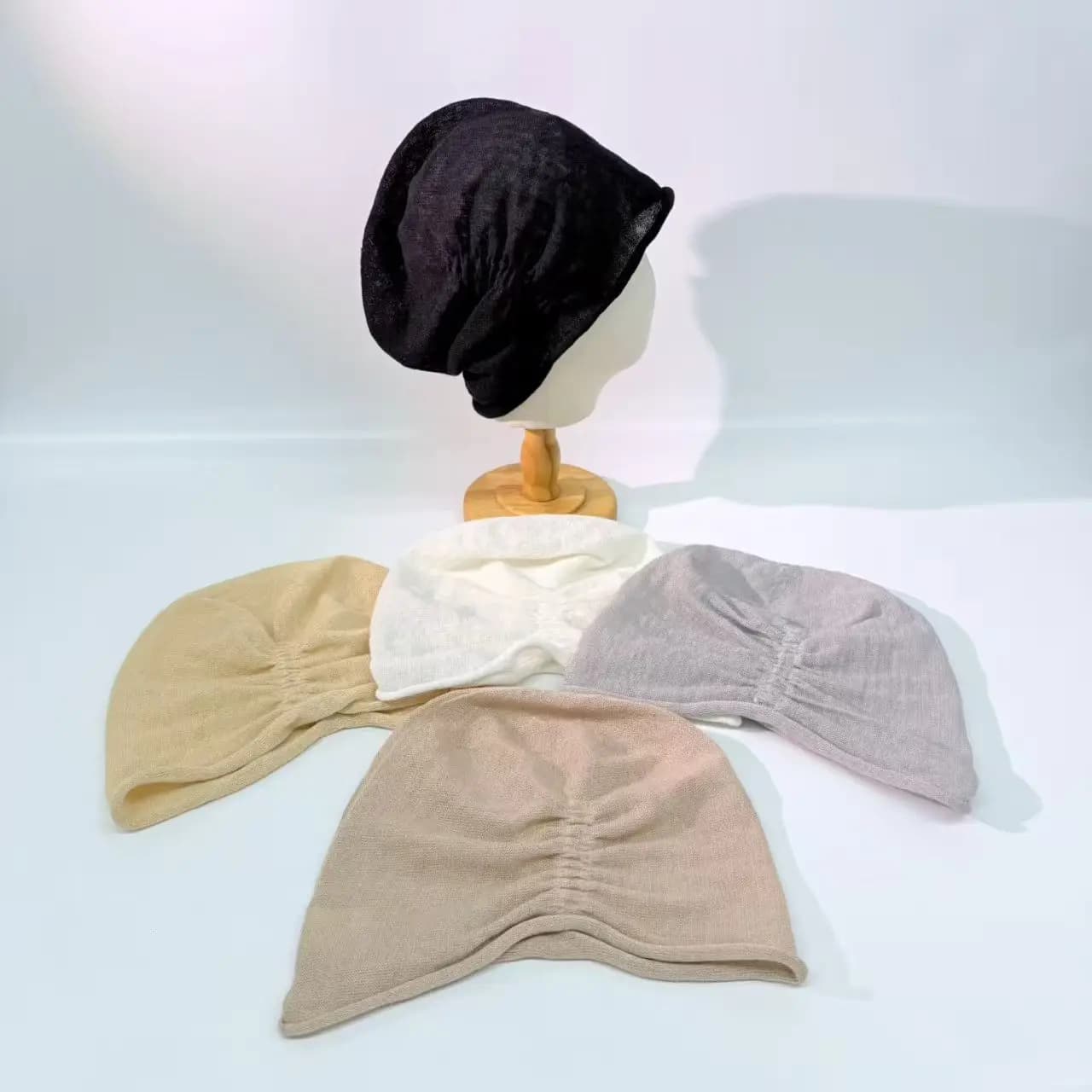 Fashion Summer 100% Linen Beanies Hat For Women Casual Slouchy Edge Curl Thin Breathable Big Head Skullies Bonnet Sun Cap Gift