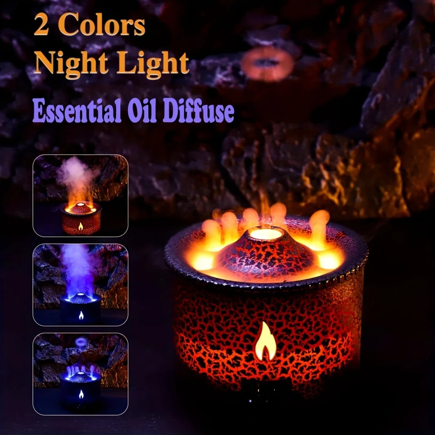 REUP Diffusore di Fiamma Vulcanica Olio Essenziale 360ml Umidificatore Portatile Con Simpatico Anello di Fumo Lampada Luce Notturna Fragranza