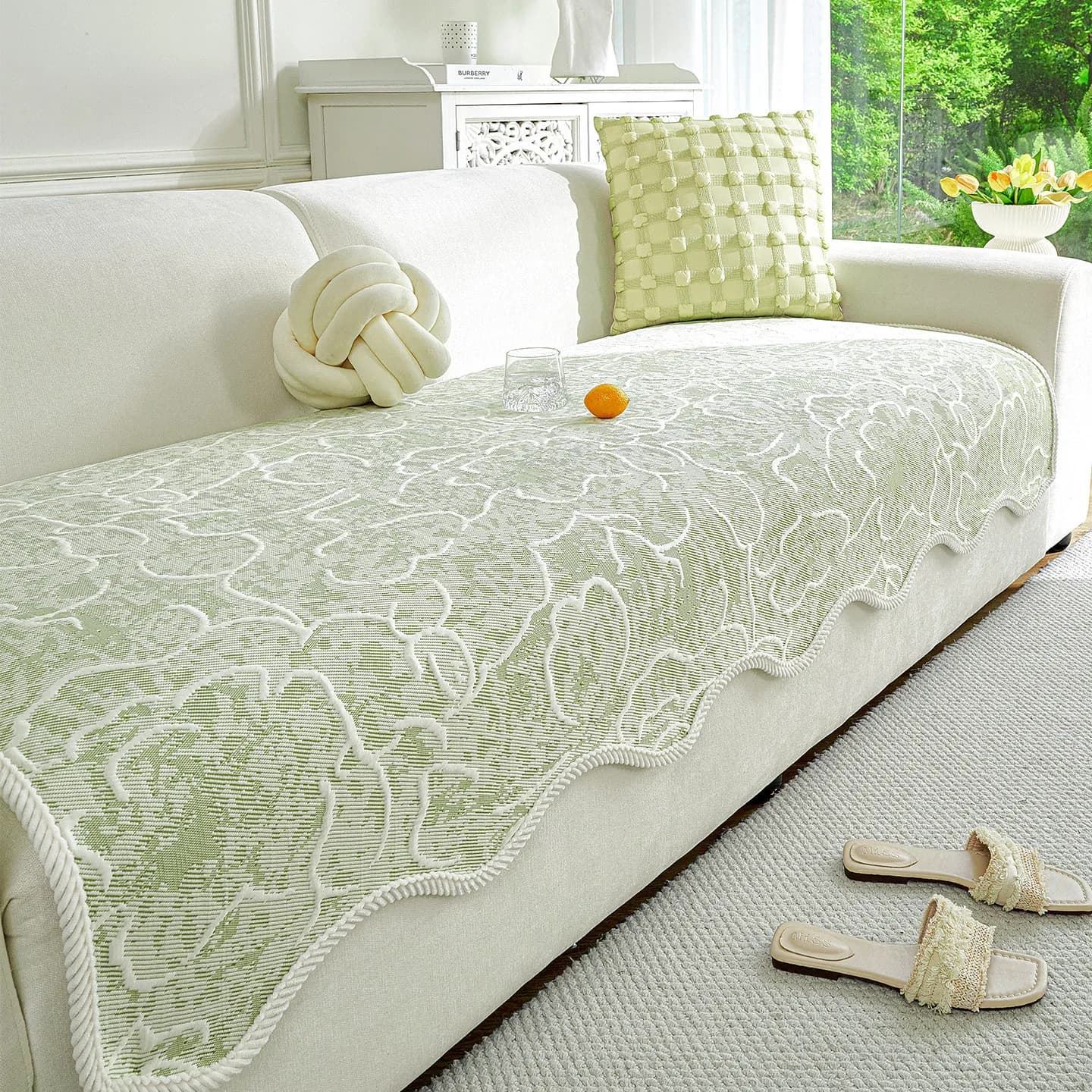 2026 New Ice Silk Sofa Cushion Summer Fixed Non-slip Straight Row Sofa Seat Cushion Special-shaped Cover Cloth for Livingroom