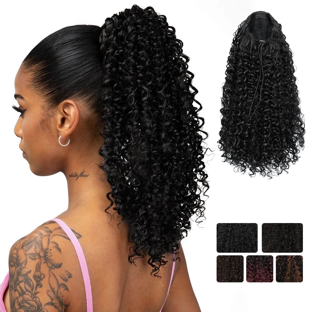 Synthetic horsetail afro crepe riccia with 16 inch clip coulisse in natural horsetail for women
