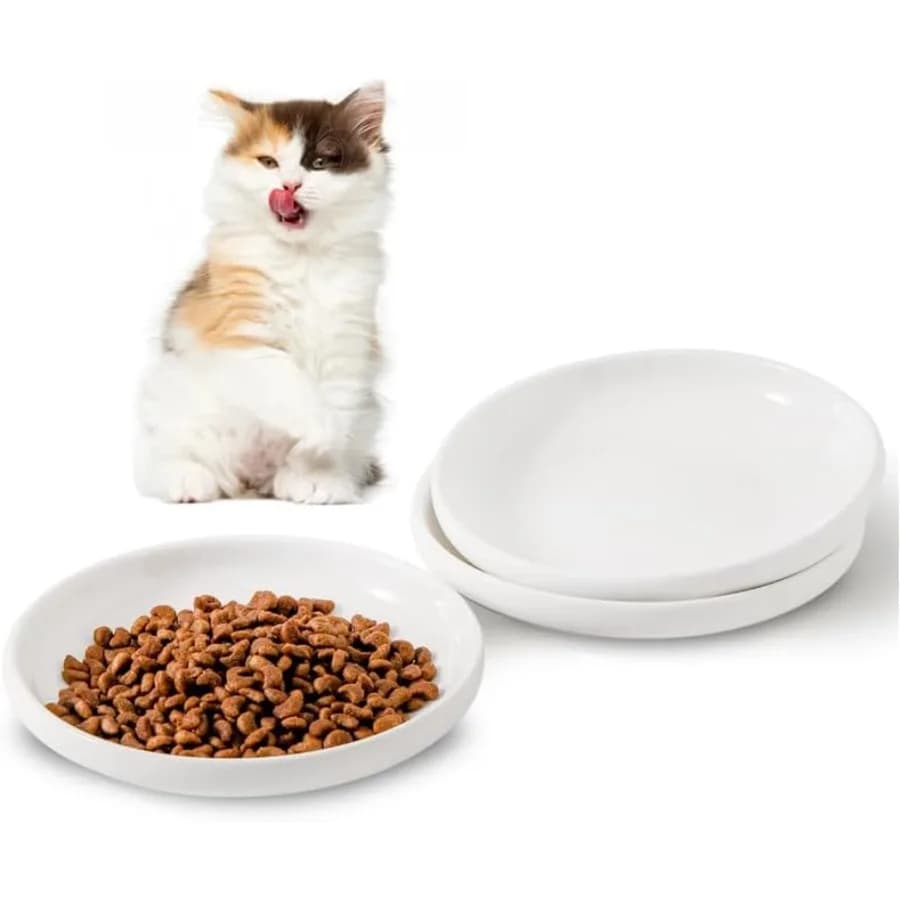Ciotole per gatti in ceramica da 3 pezzi da 5,5 pollici Ciotole per animali domestici Piatti per gatti per cibo e acqua Piatto per cani di piccola taglia bianco
