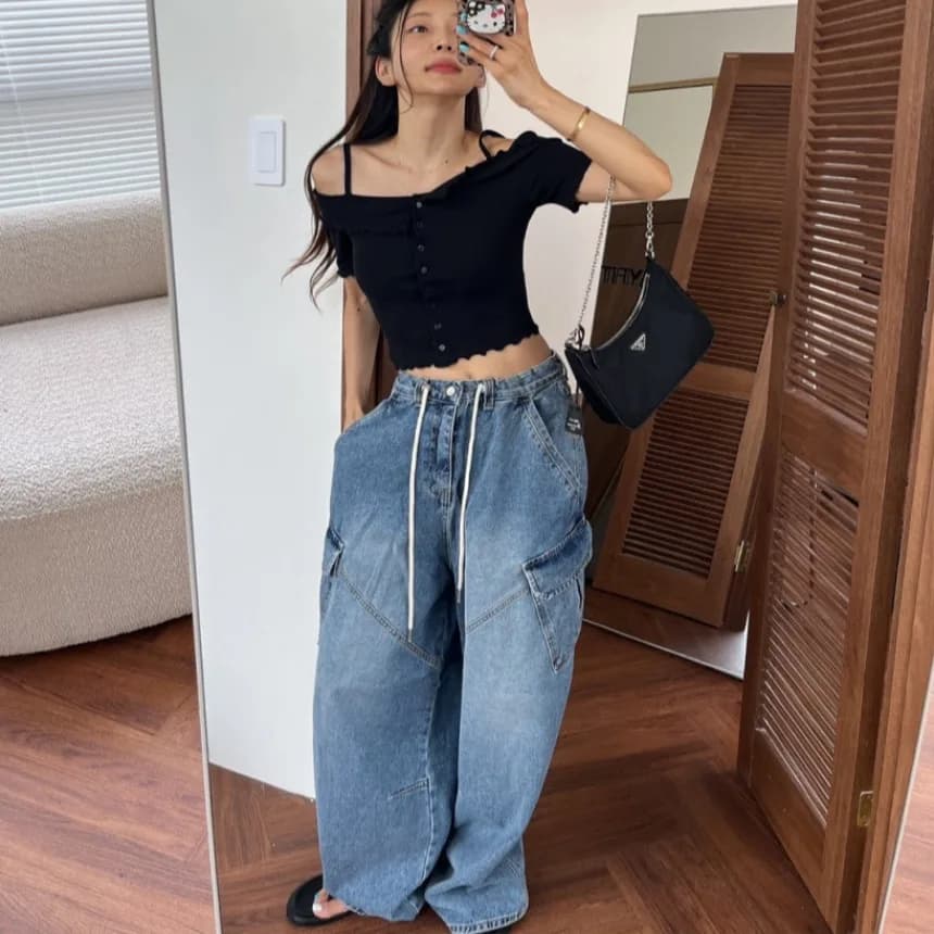 Denim Waed Long Pants with Cordoncino and Belt, Women's Casual Style for Spring, Autumn and Winter