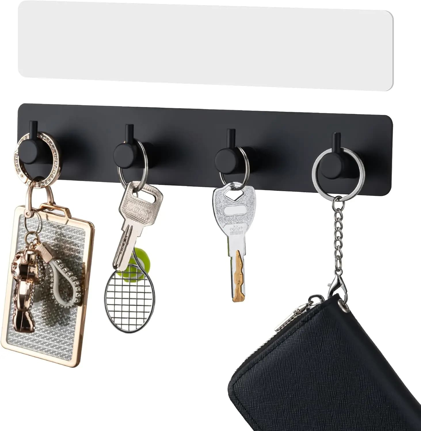 Portachiavi da parete con 4 ganci, nastri autoadesivi per una facile installazione, portachiavi in metallo per ingresso e cucina