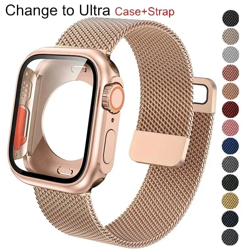 Vetro + custodia + cinturino per cinturino Apple Watch 45mm 41mm 40mm 42mm 44mm protezione schermo braccialetto anello magnetico iWatch 5 4 3 6 SE 7 8 9