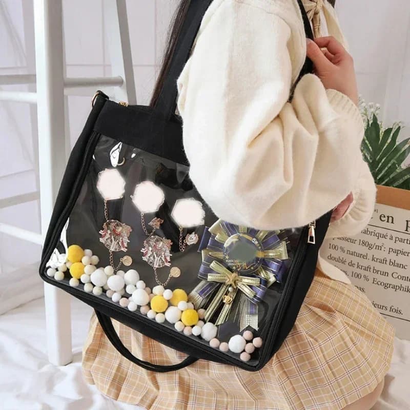 Grande Borsa Ita Nera con Inserto, Borsa a Tracolla Trasparente Giapponese Carina per Donne e Ragazze, Borsetta Kawaii