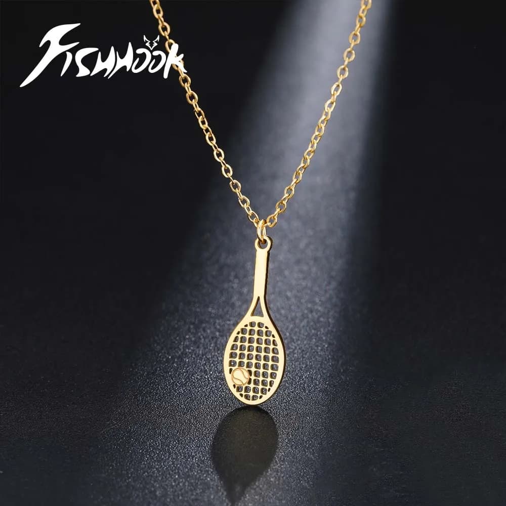 Sporty necklace with tennis racket, gift for girl, woman, man, baby, baby, couple, jewelry with gold color stainless steel chain pendant