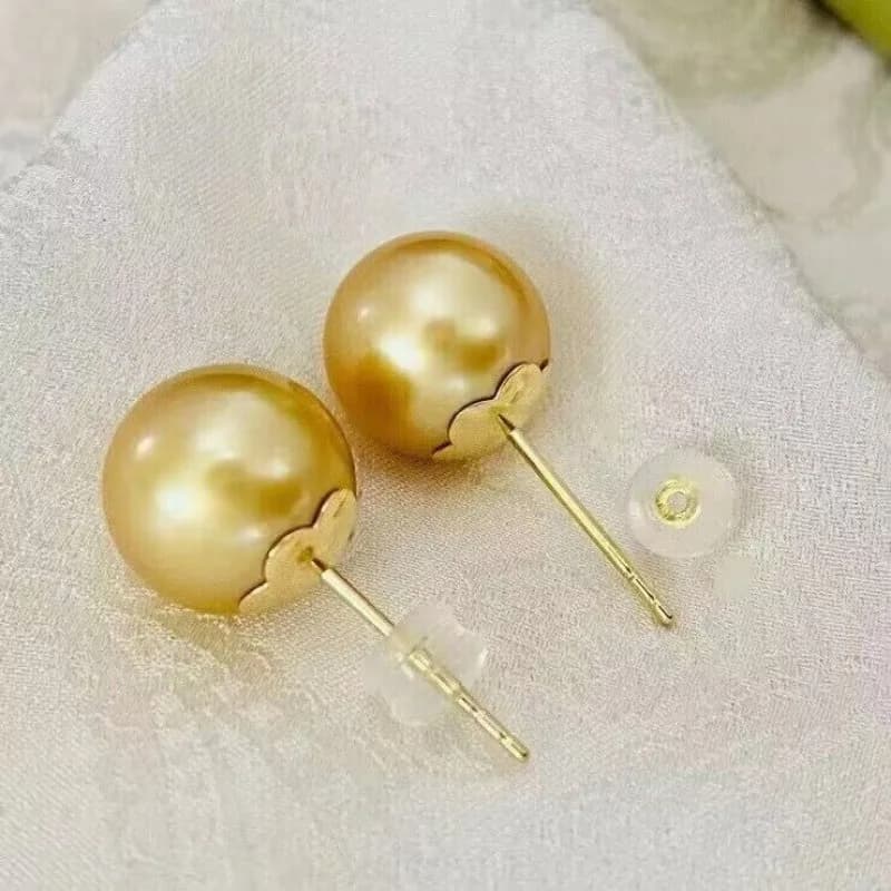 splendidi orecchini a bottone con perle rotonde dorate rotonde del Mare del Sud da 10-11 mm 9-10 mm 8-9 mm Orecchini in argento sterling 18k 925 da donna