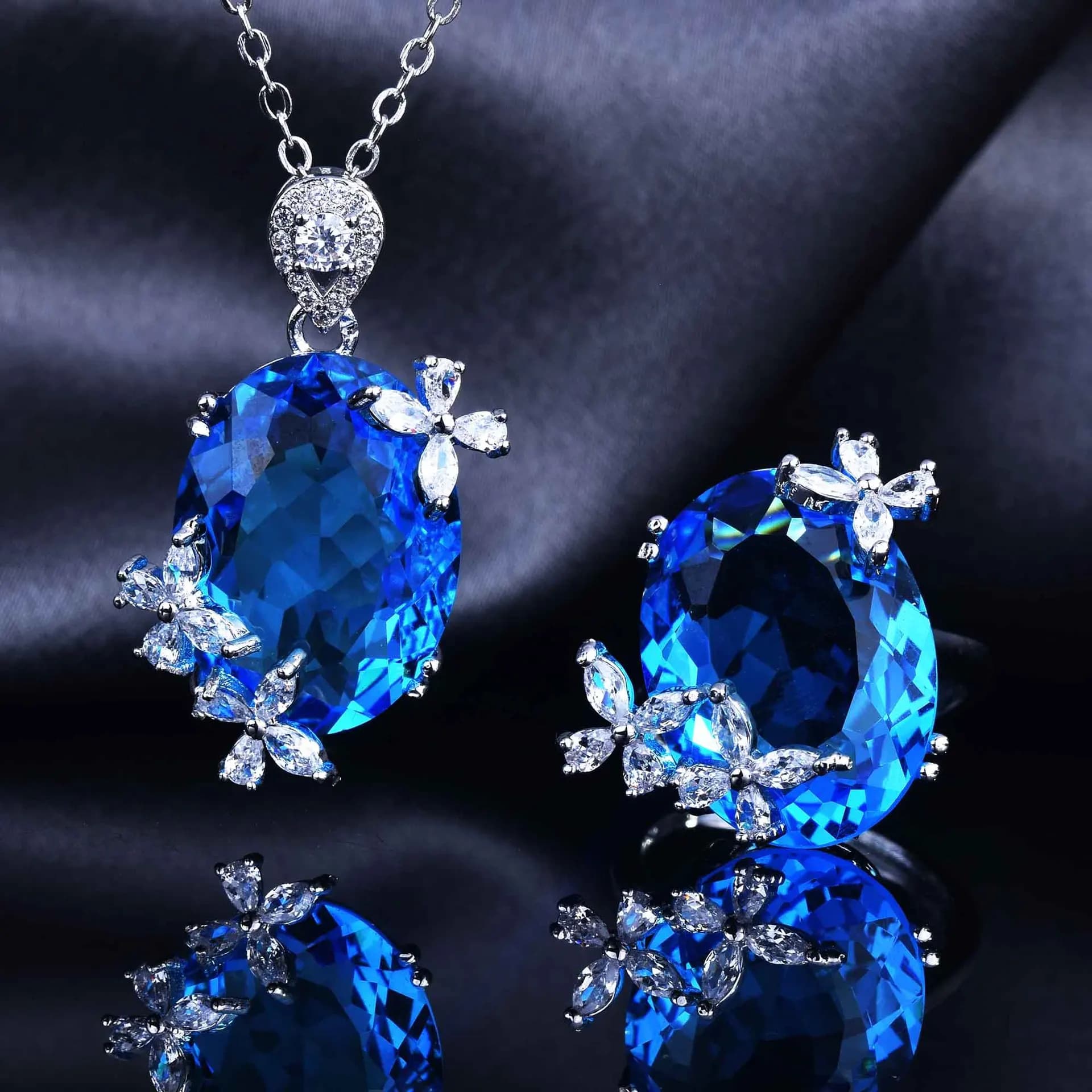 S925 sterling silver necklace ring butterfly opening candy series aquamarine colored treasure pendant