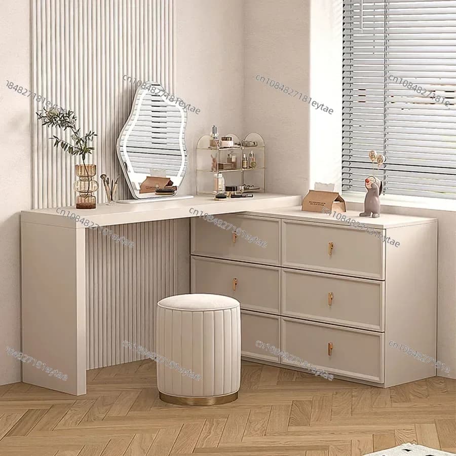 Toeletta angolare Elegante arredamento da scrivania Compatto bianco per adolescenti Cassettiera con maniglia grande Cassettiera