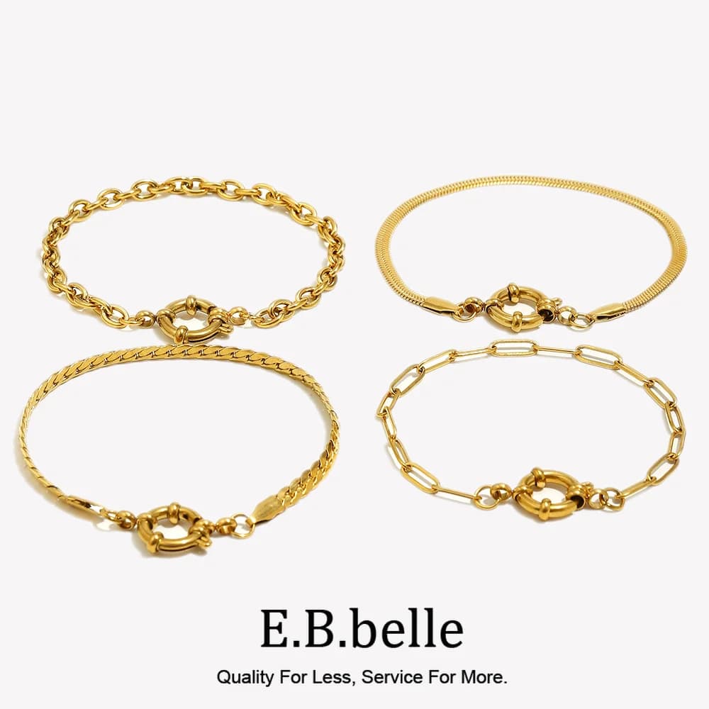 EBbelle Bracciale a catena con graffetta con fibbia a fionda Braccialetti a mano da donna placcati in oro 18 carati Gioielli in acciaio inossidabile 316L