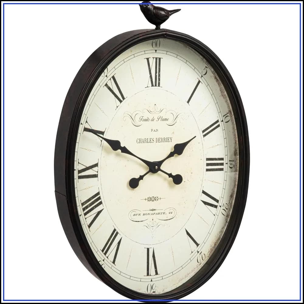 Orologio da Parete Ovale in Metallo con Uccello, Bronzo Anticato, 17x3x25.25 Pollici, Funzionamento a Batteria