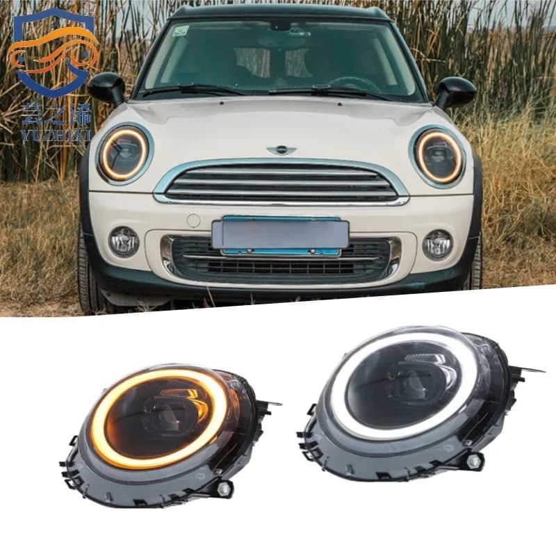 Modifica del gruppo fari XCH per BMW MINI R56 2007-2013 con luci diurne a LED e fari a proiettore.