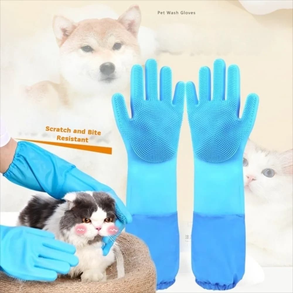 Guanti in Morbido Silicone per la Toelettatura degli Animali, Guanto Allungato Anti-Morso per la Rimozione dei Peli, Massaggio e Lavaggio di Cani e Gatti