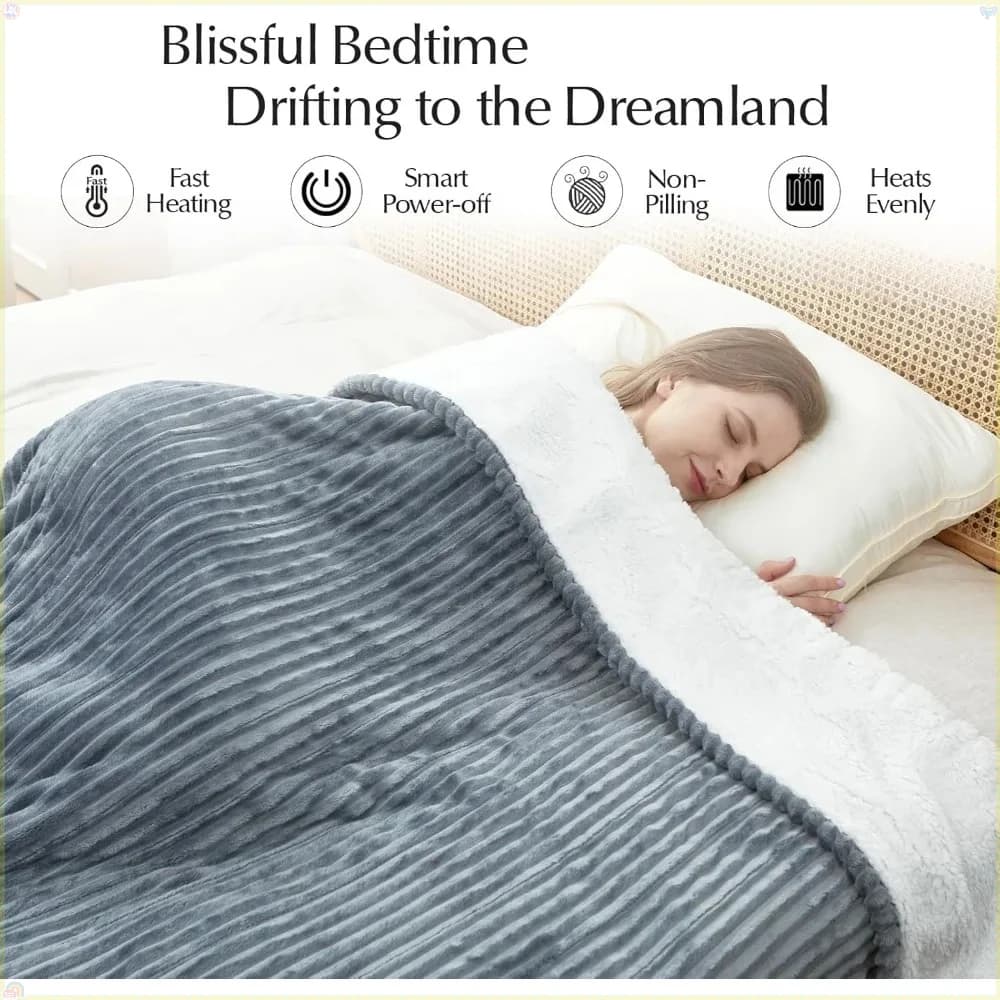 Coperta riscaldata, coperta riscaldante elettrica morbida e accogliente per letto, 6 livelli di riscaldamento e spegnimento automatico 4 ore, 50" x 60" Grigio
