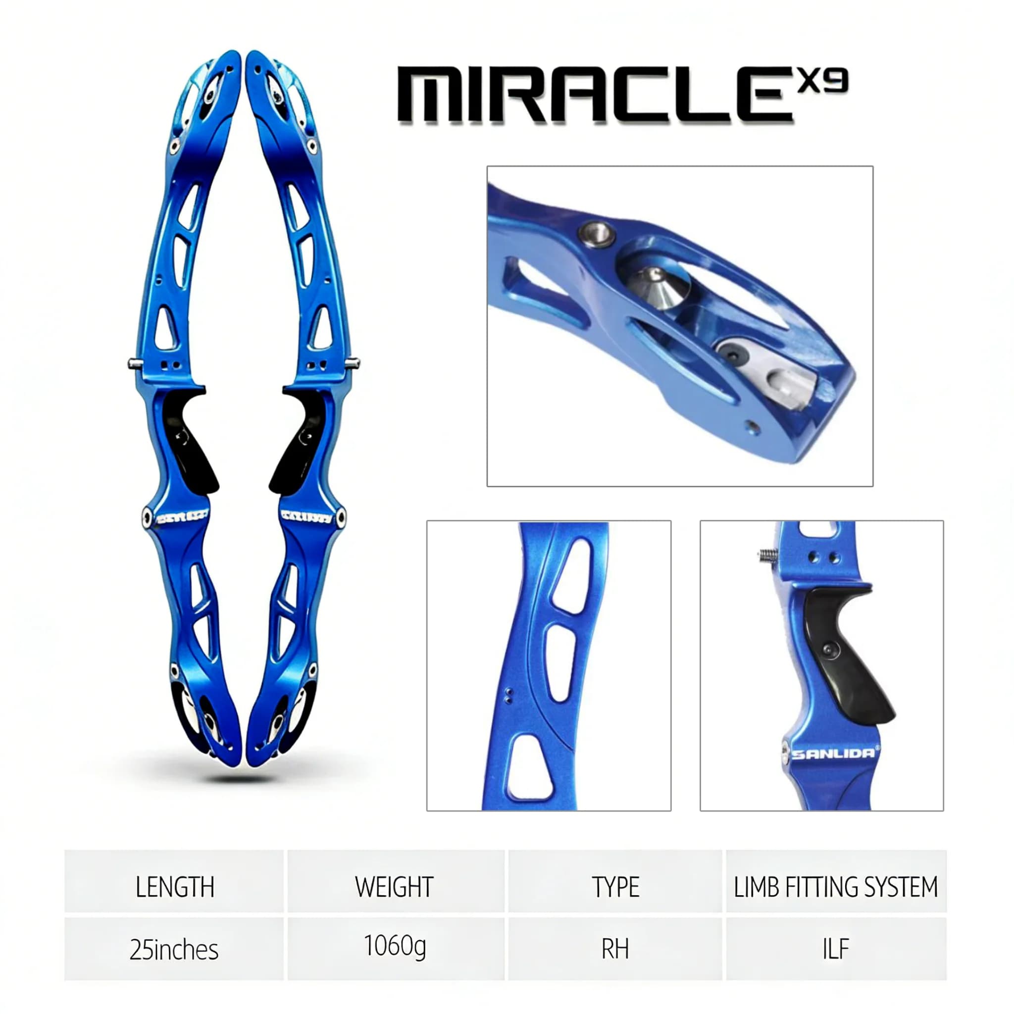 Sanlida Archery ILF Recurve Bow Riser Handle Miracle X9 25 Inch Right Hand Target Shooting Outdoor Archery Sport