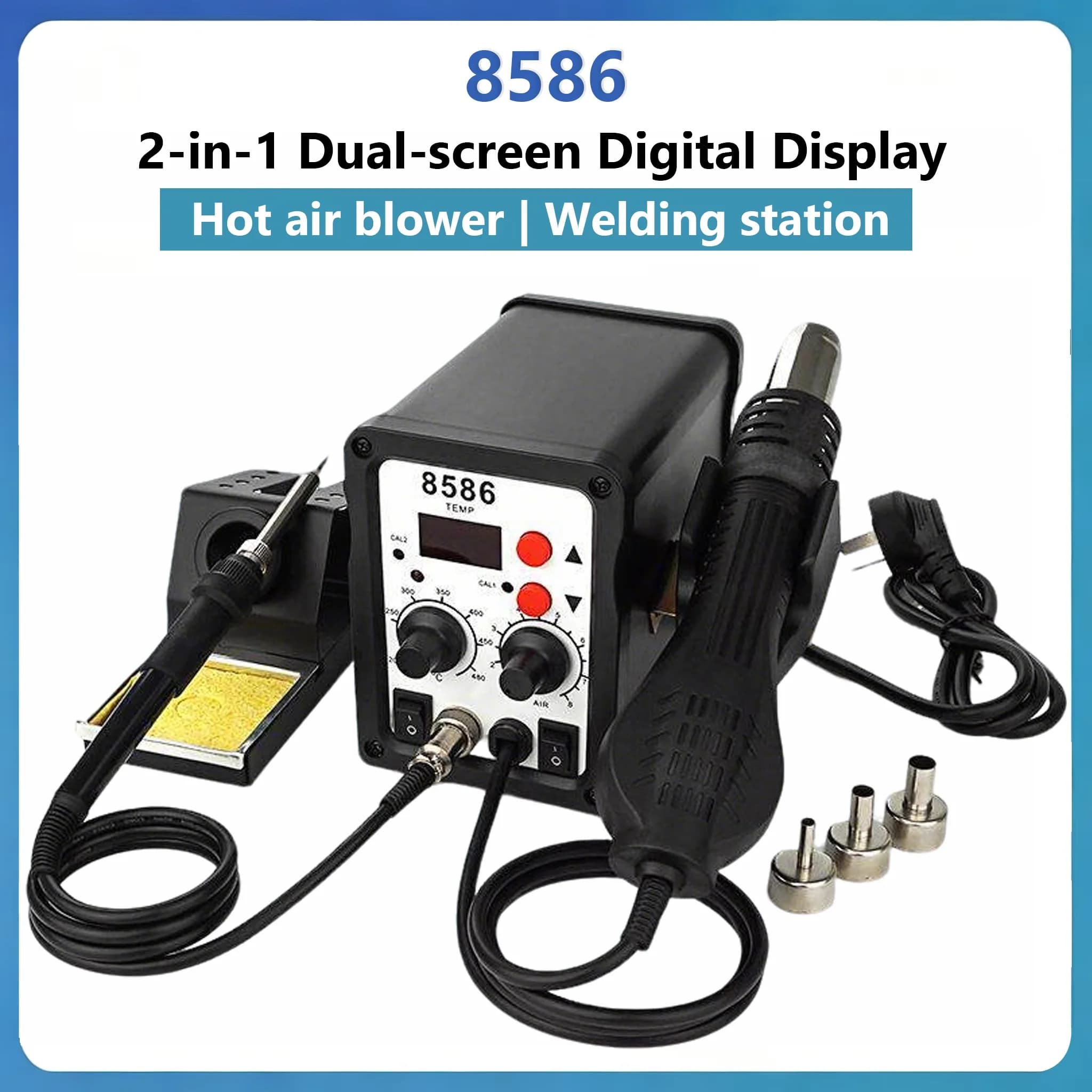 8586 Soldering Station 2 In 1 Digital ESD Hot Air Blower Heat Gun Welding Solder Iron BGA SMD Desoldering Rework Station Tools