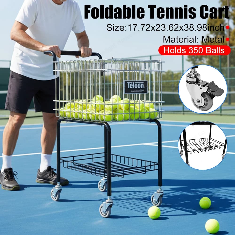 Carrello in Acciaio Mobile per Raccolta Palline da Allenamento, Capacità 350 Palline, per Tennis, Pickleball, Baseball, Softball