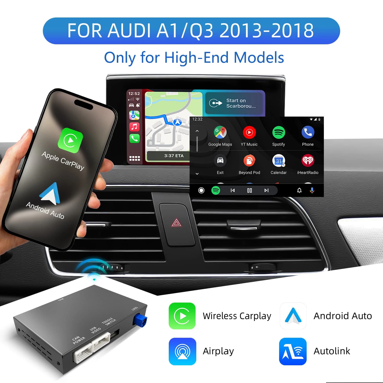 Decoder Box OEM per Aggiornamento Schermo Audi A1 Q3 2012-2018 6.5"/7" MMI 3G - Solo per Modelli di Alta Gamma con Kit Retrofit Manopola di Fabbrica