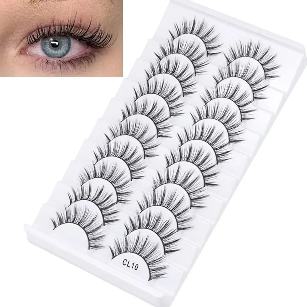 10 Paia di Ciglia Finte Naturali Long, Cruelty-free, 3D in Finto Visone, Fatte a Mano, Extension Ciglia