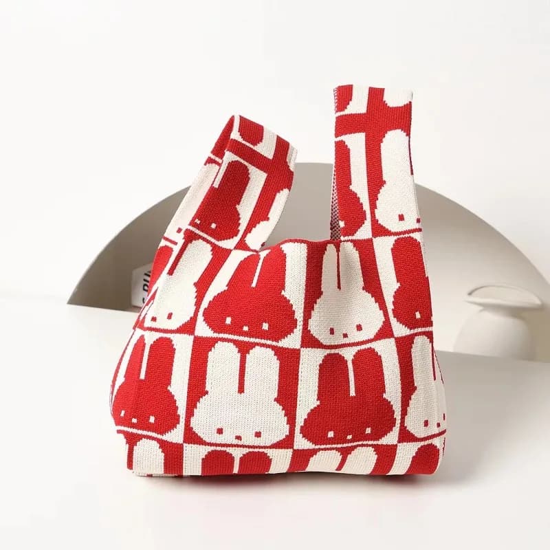 Borsa tote di lusso Miffy in maglia rossa - Custodia regalo intrecciata a mano per compleanno/presente Elegante borsa regalo fatta a mano con estetica di fascia alta
