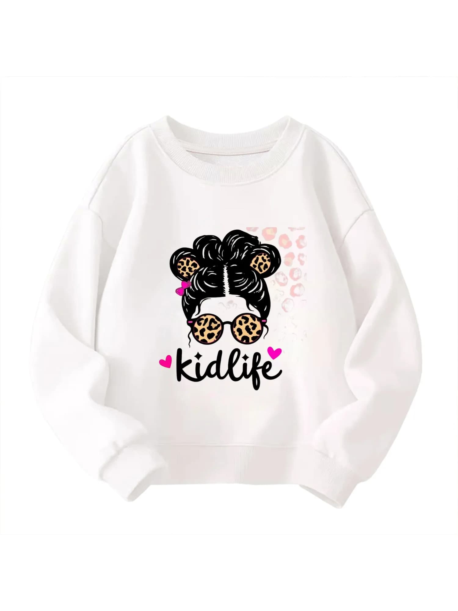 ​ Felpa in cotone per bambini Accessori per capelli leopardati con testo Kidlife per ragazzi e ragazze alla moda in stile Kawaii ​