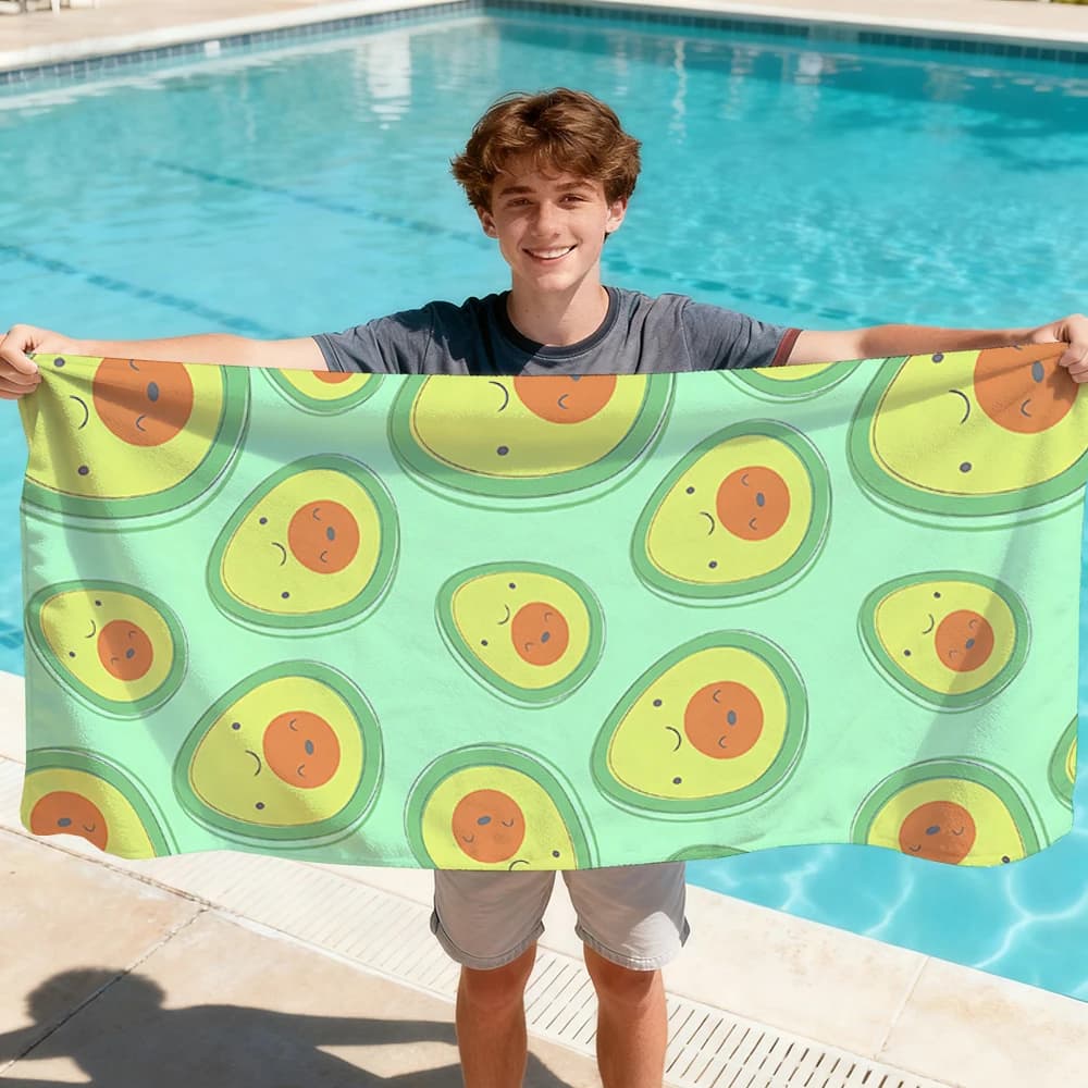 Asciugamano da spiaggia con avocado dei cartoni animati, asciugamano morbido e confortevole, per viaggi, nuoto, spiaggia, yoga, campeggio, bagno, immersioni, surf
