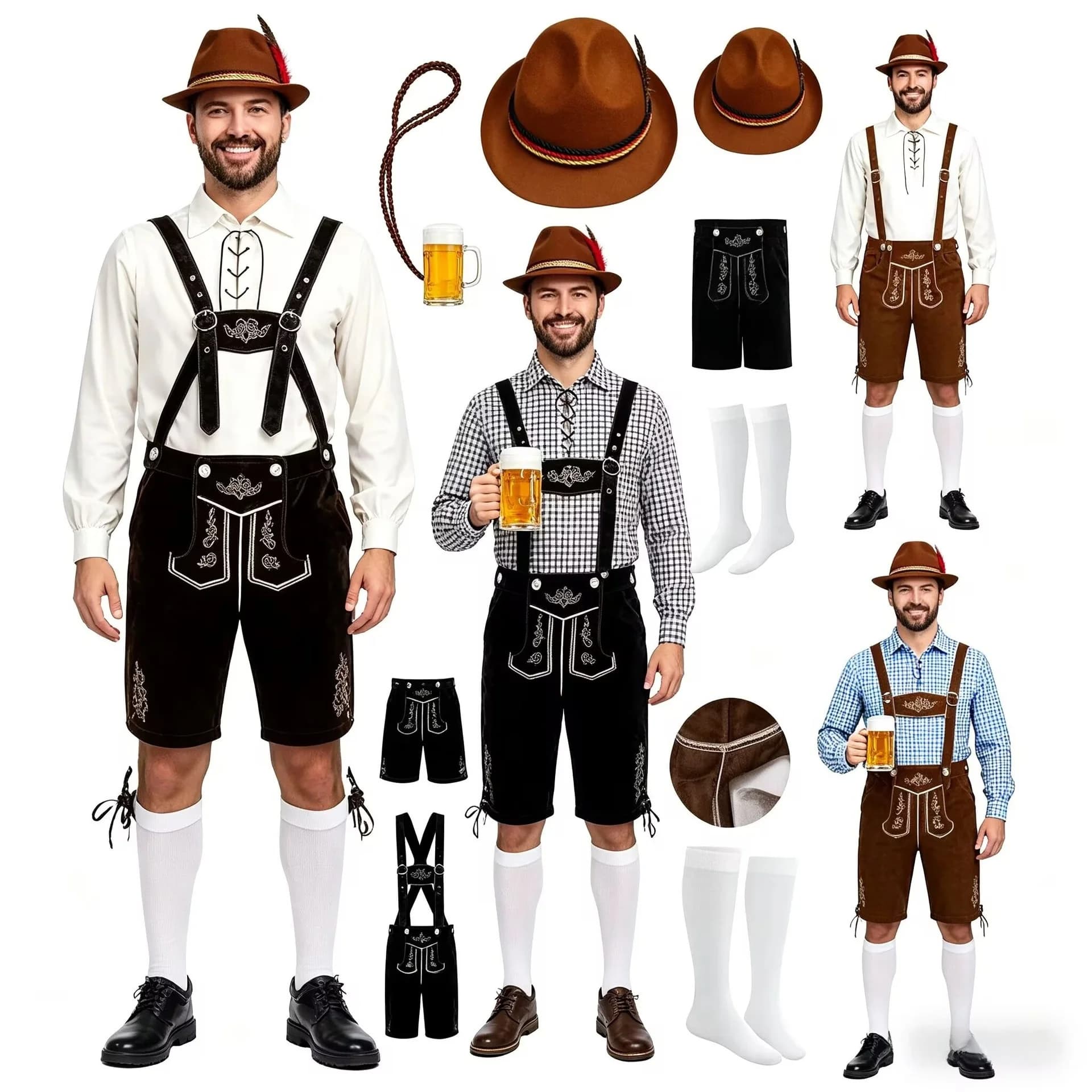 New Halloween Beer Festival Costume Adult Performance Suit with Hat Socks Top Vintage Style Overalls Dance Ethnic Wear