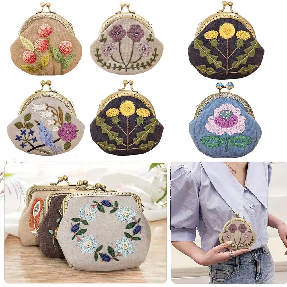 Embroidered do-it-your hand-made bird flower embroidered mobile phone bags kit for hand-made wallets