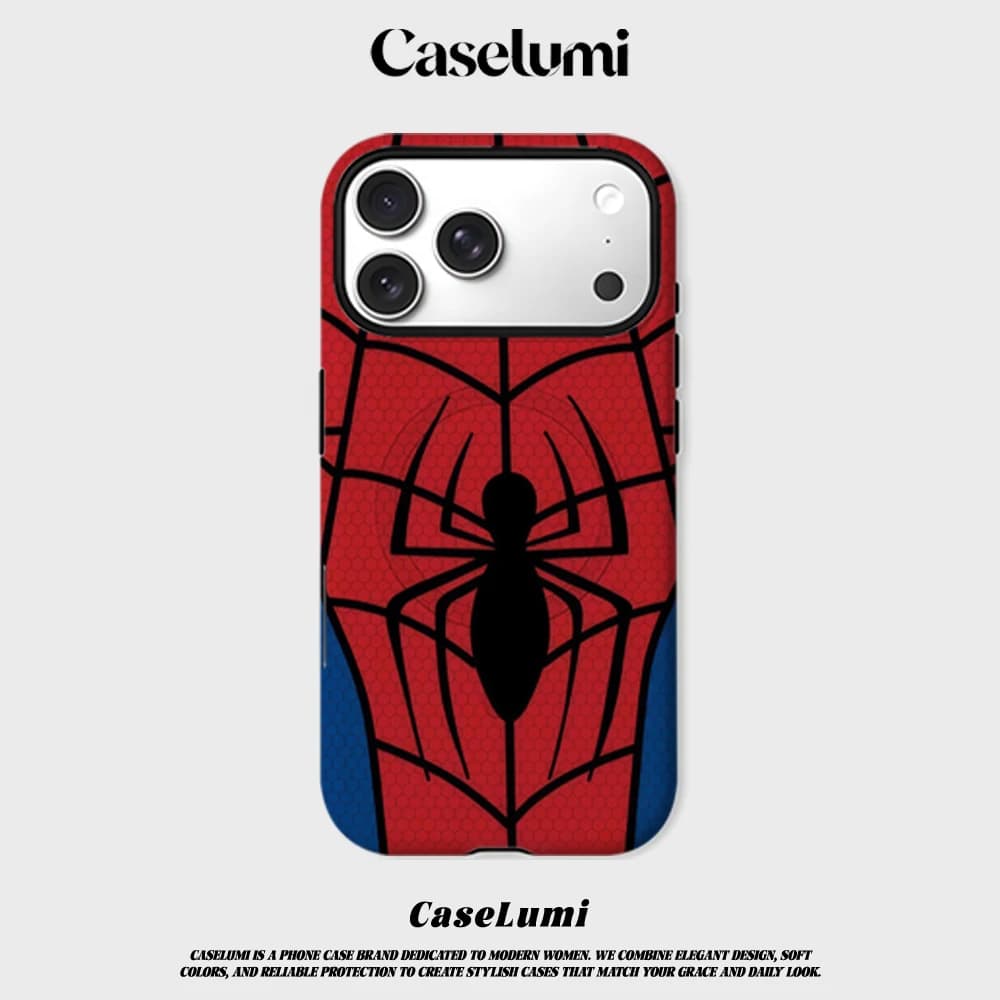 Custodia CaseLumi opaca antiurto per MagSafe per iPhone 17 16 15 14 Plus 13 Pro Max, cover rigida in PC con design Spider Suit
