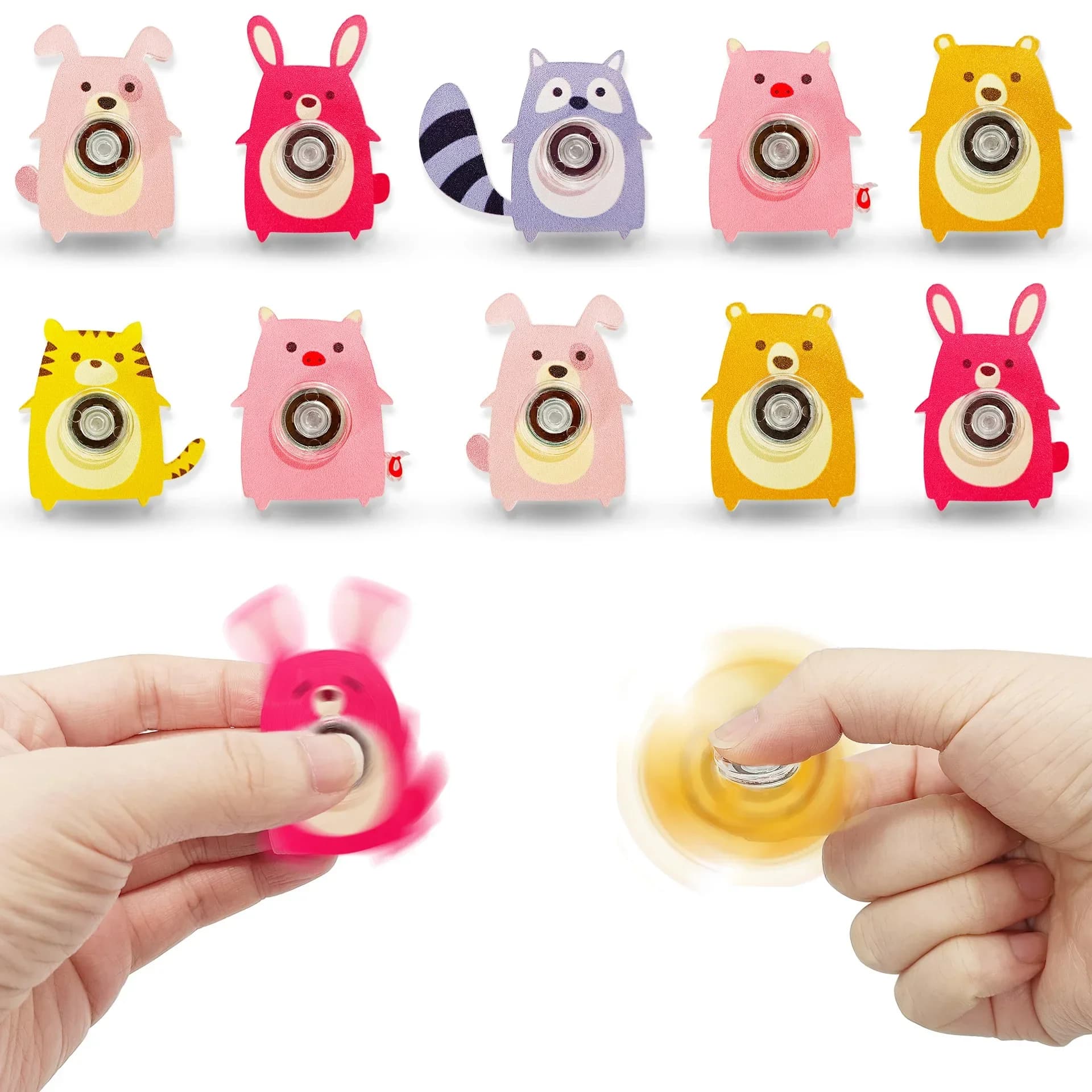 Set di 6 Giocattoli Giroscopici da Dito, Creativi Spinner in Acrilico a Forma di Animali (Gatto, Cane, Volpe), Antistress, Regali per Feste