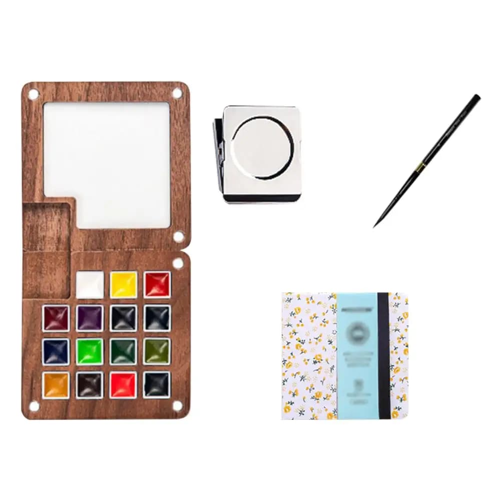12/24 Colors Mini Watercolor Paint Set with Wooden Palette Portable Travel Painting Kit for Artists Beginners Kids Students