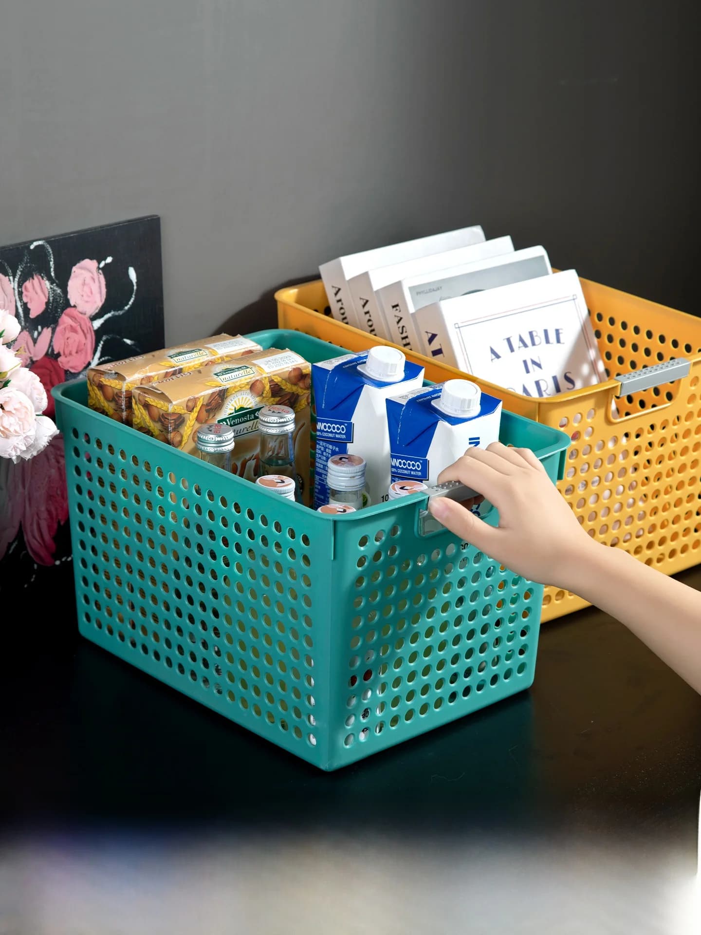 Contenitore Rettangolare in Plastica per Cucina, Cesto Portaoggetti, Scatola per Giocattoli, Organizzatore Domestico, Prodotto in Cina