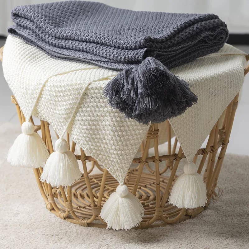 Coperta nordica in maglia grossa - Texture waffle e nappe | Lancio di lusso in tinta unita per l'arredamento di letto, divano e divano
