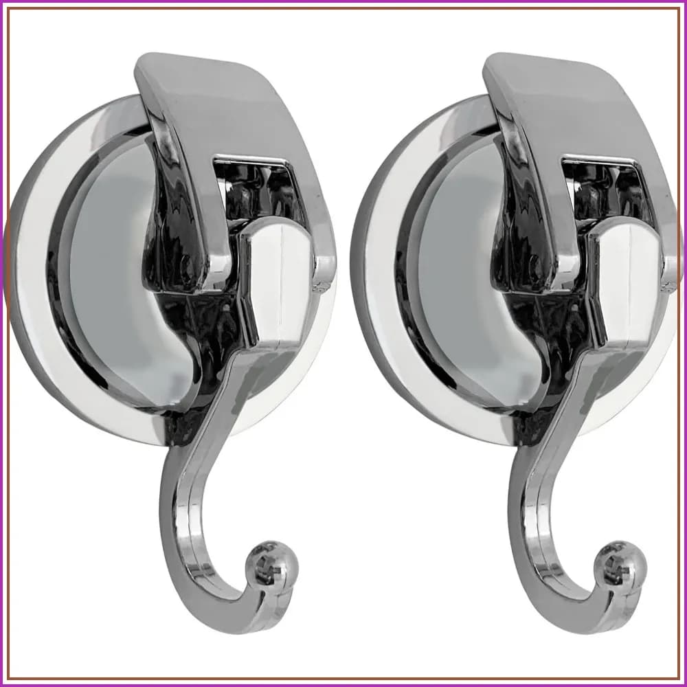 Heavy Duty Suction Cup Hooks for Shower, Bathroom - Reusable No Drill Vacuum Hooks, Silver 2 Pack