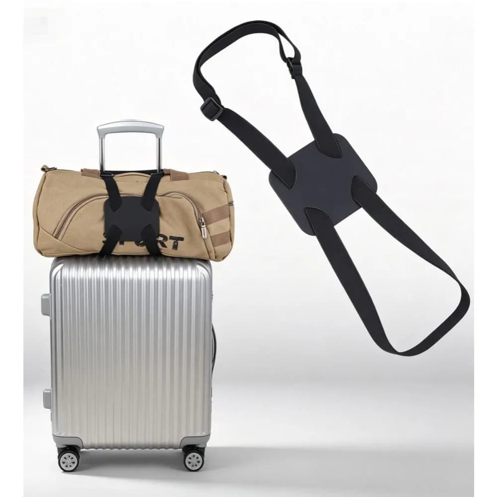 Black Adjustable Luggage Bungee Strap with Quick‑Release Buckle, Elastic PU‑Leather Add‑a‑Bag Belt to Secure Extra Handbags for Travel Suitcases