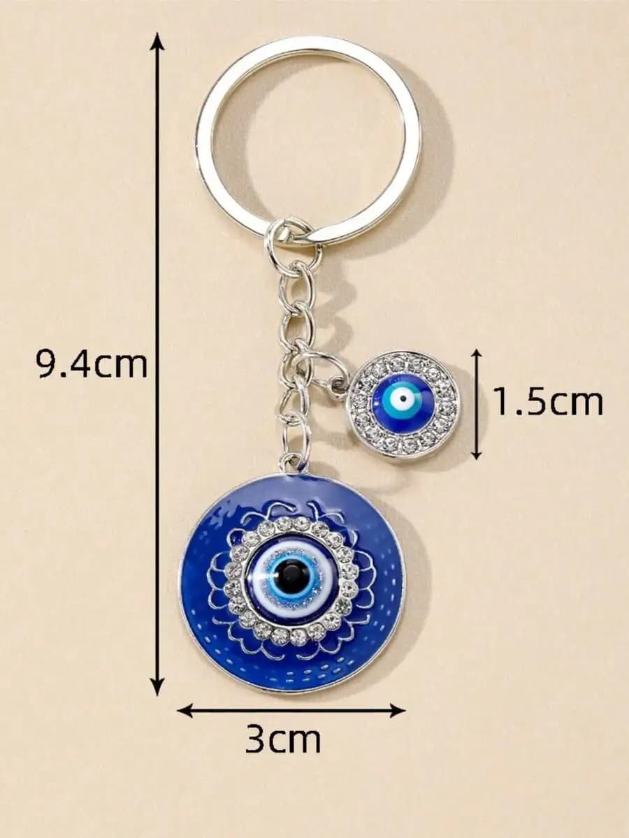 1pc Unisex Turkish Evil Eye Pendant Keychain With Rhinestones, Fashionable & Unique Charm Car Accessories Bag Charm Backpack