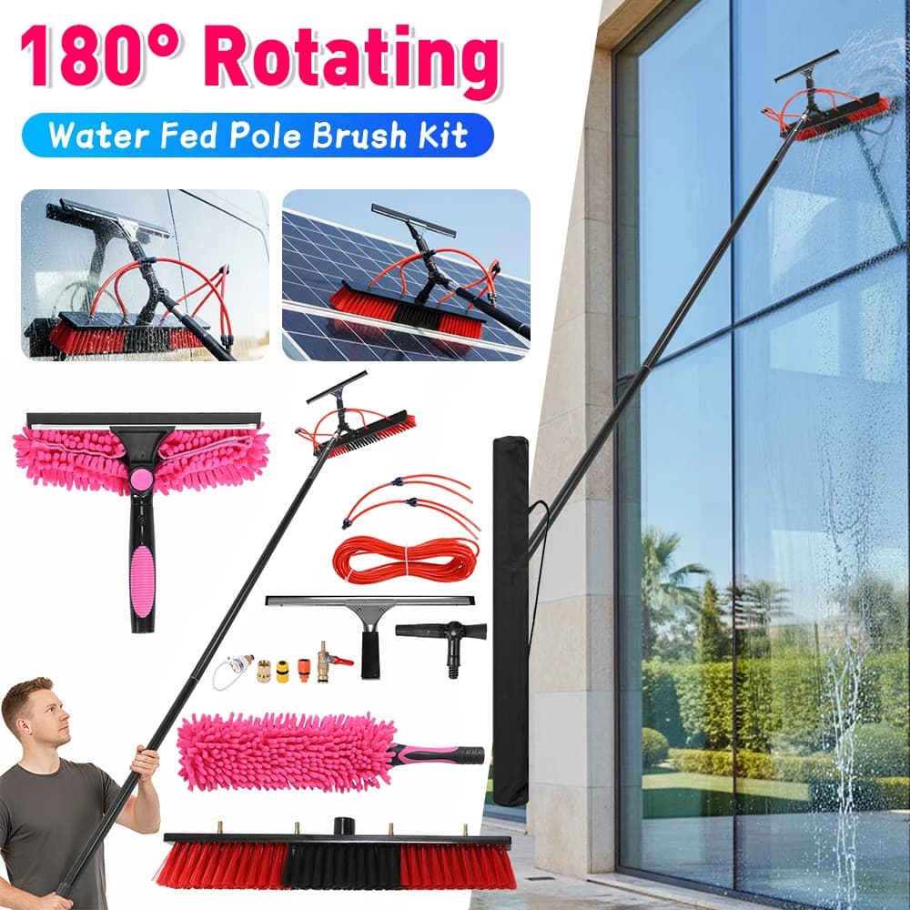 Solar Panel Cleaner Height Adjustable Extendable Solar Panel Washing Tool with 180° Rotating Brushhead for Solar Panel Roof Car