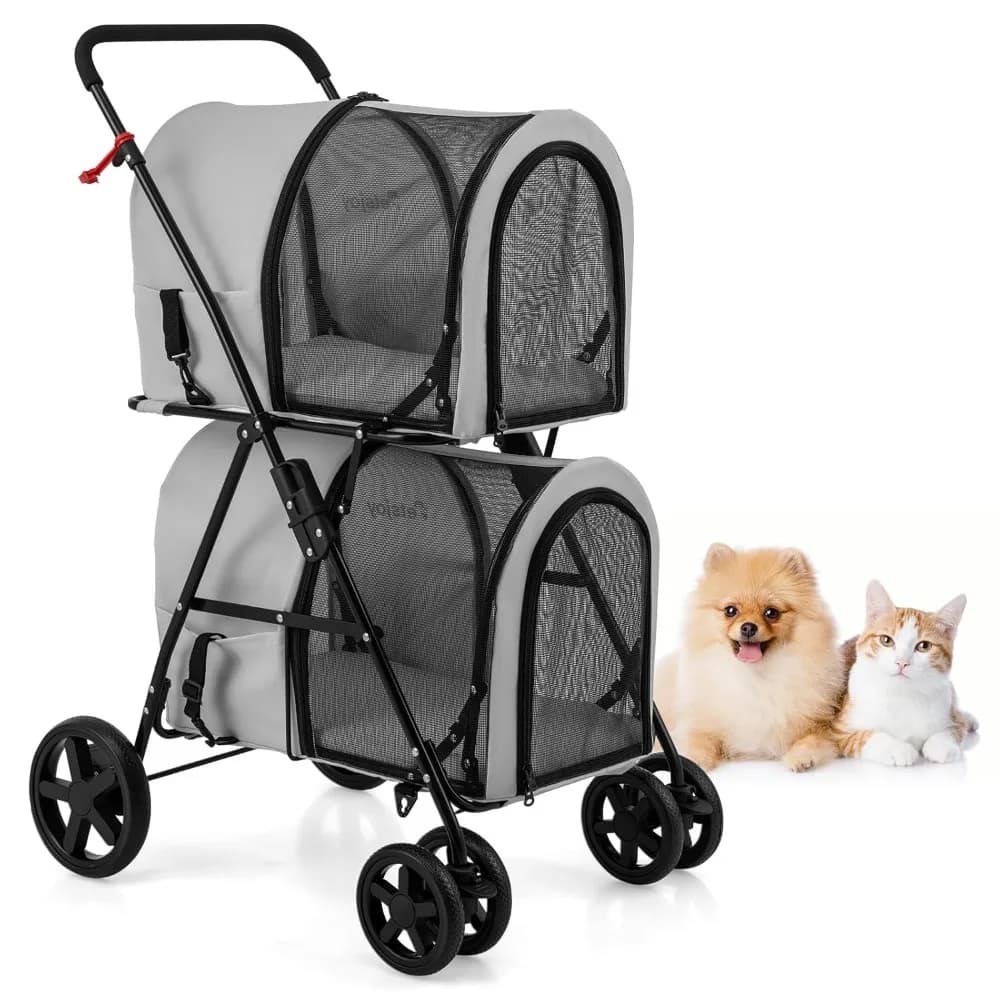 Passeggino pieghevole per due cani e gatti, adatto per piccole e medie dimensioni, con portapacchi rimovibile, ideale per i viaggi
